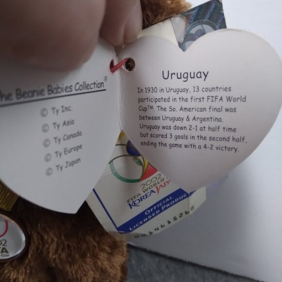 Champion The Beanie Baby TY 2002 Fifa World Cup Uruguay Korean/Japan Wth Tags - Picture 6 of 15